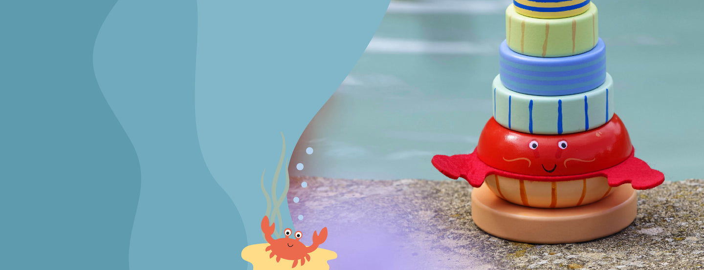 Sealife collection banner image of stacking wooden crab toy