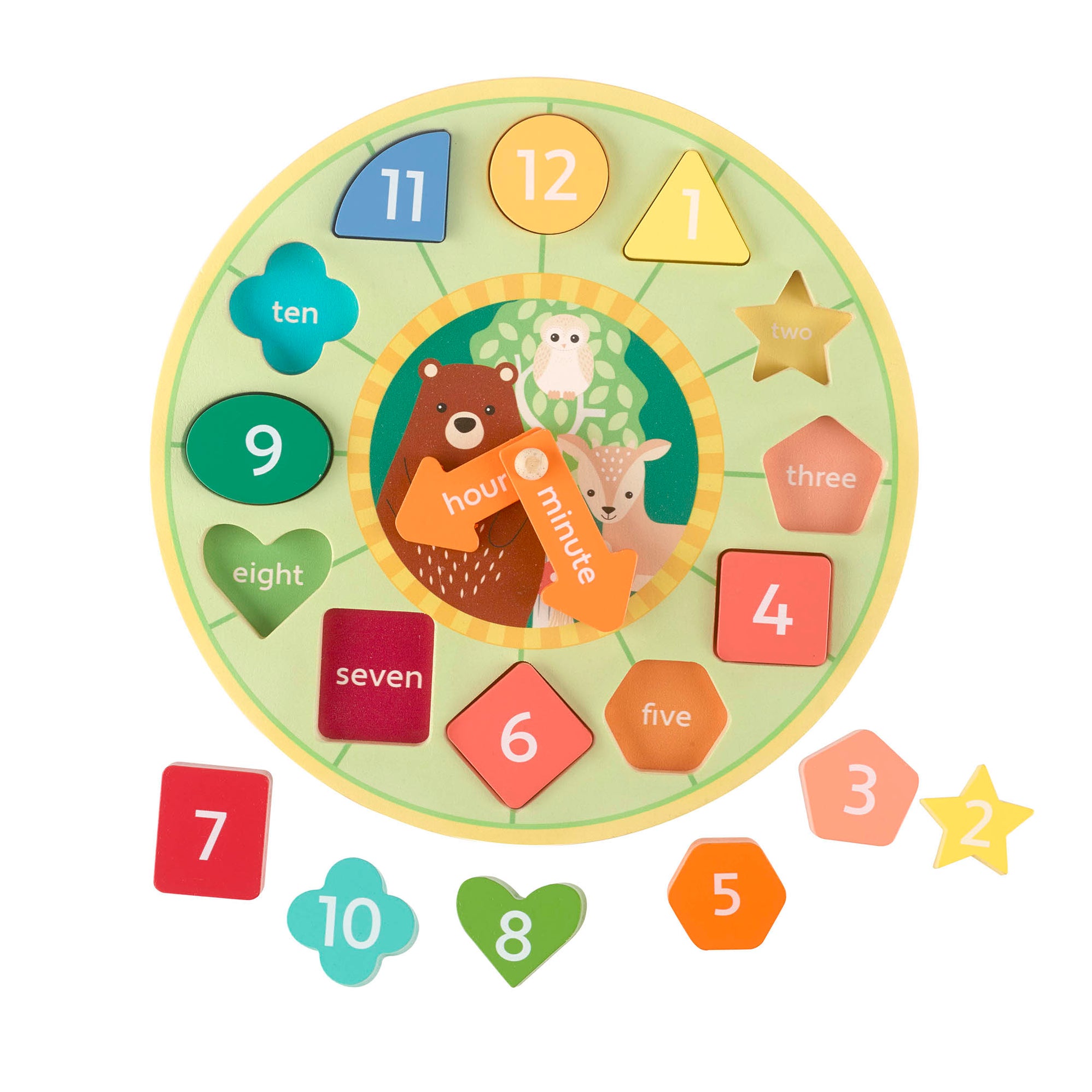 Clock Shape Game Woodland Shape Sorting Clock– Orange Tree Toys